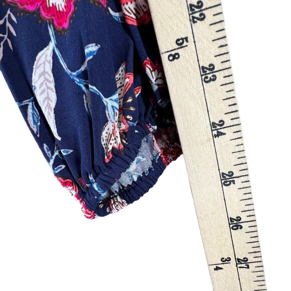 Old Navy Dress Womens Medium Blue Floral Rayon Boho Long Sleeve Mini Keyhole NEW - Picture 11 of 14